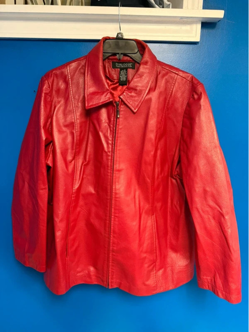 Dialogue Womens 3X Red Genuine Leather Full Zip Jacket Coat Outerwear Plus Size